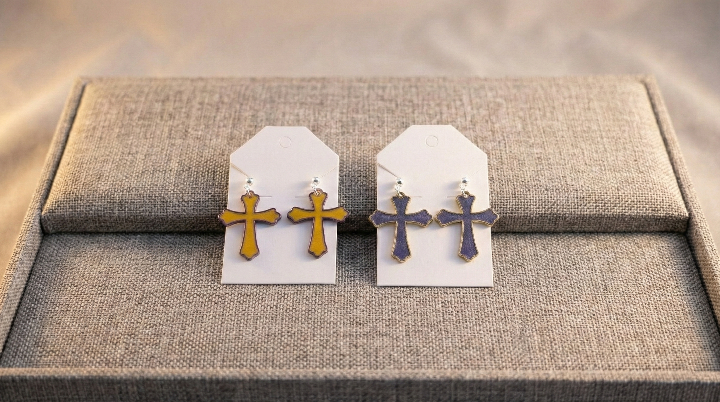 Cross Earrings - Gold & Purple